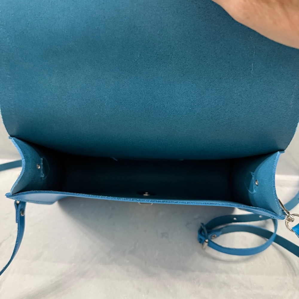 Cambridge Satchel Company Large Pushlock Crossbody Bag Blue Leather Handbag New - Picture 5 of 9